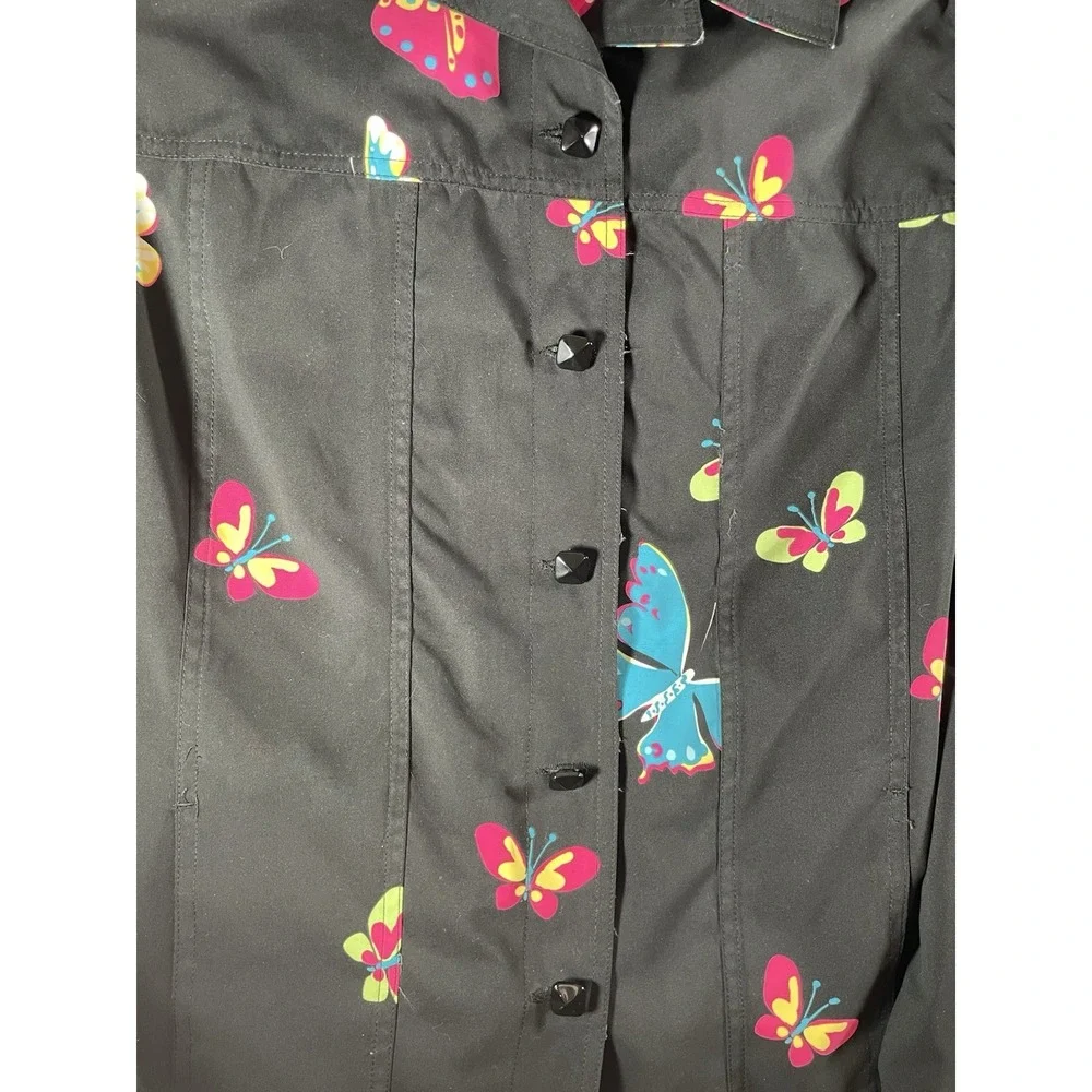 Black Butterfly Print Lightweight Jacket L Retro Whimsigoth Fairy Grunge Y2K 90s